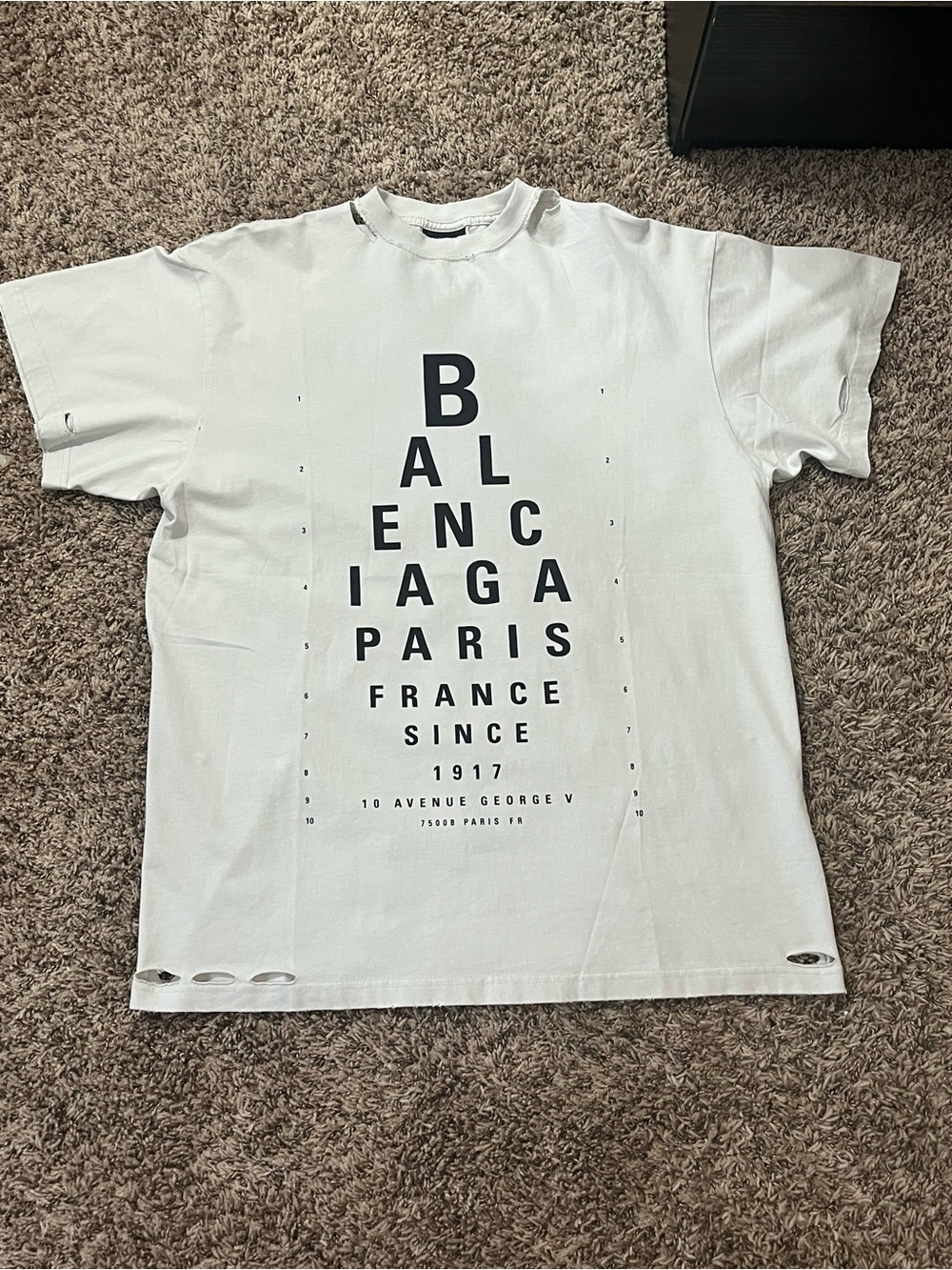 Balenciaga White Short Sleeve Eye Chart Logo Tee - Black Print
